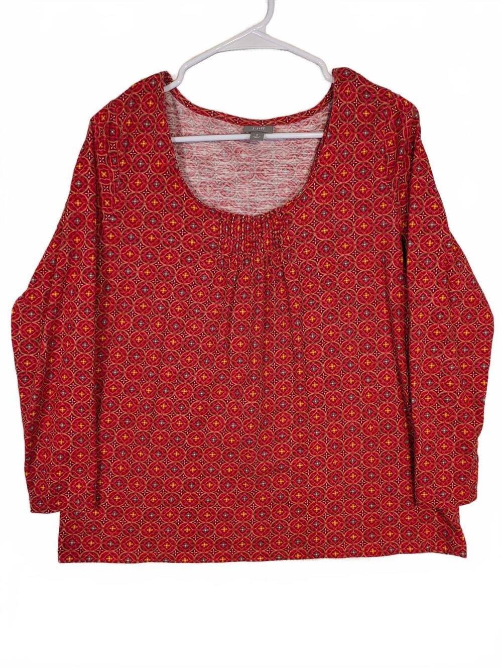 J Jill Scoop Neck Print Knit Top Long Sleeve Casual Blouse Womens Medium
